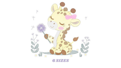 Giraffe embroidery design - Safari Animal embroidery designs machine embroidery pattern - Baby girl embroidery - Giraffe with flower lace