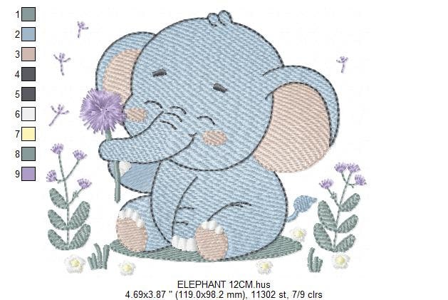 Elephant embroidery designs - Safari Animal embroidery design machine embroidery pattern - Baby boy embroidery file - Elephant with flower