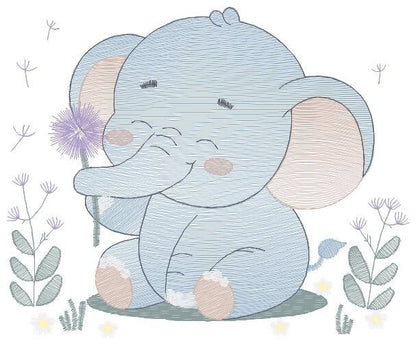 Elephant embroidery designs - Safari Animal embroidery design machine embroidery pattern - Baby boy embroidery file - Elephant with flower