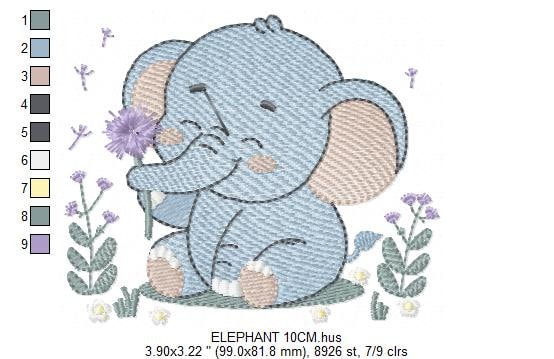 Elephant embroidery designs - Safari Animal embroidery design machine embroidery pattern - Baby boy embroidery file - Elephant with flower