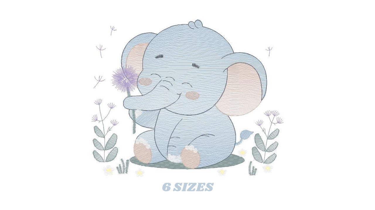 Elephant embroidery designs - Safari Animal embroidery design machine embroidery pattern - Baby boy embroidery file - Elephant with flower