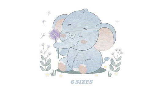 Elephant embroidery designs - Safari Animal embroidery design machine embroidery pattern - Baby boy embroidery file - Elephant with flower