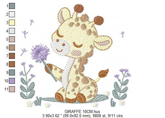 Giraffe embroidery design - Safari Animal embroidery designs machine embroidery pattern - Baby boy embroidery file - Giraffe with flower pes