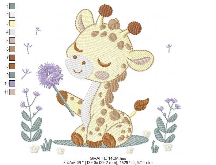 Giraffe embroidery design - Safari Animal embroidery designs machine embroidery pattern - Baby boy embroidery file - Giraffe with flower pes