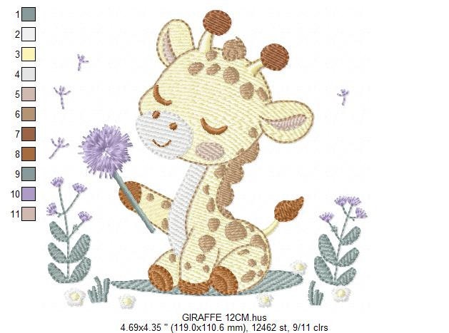 Giraffe embroidery design - Safari Animal embroidery designs machine embroidery pattern - Baby boy embroidery file - Giraffe with flower pes