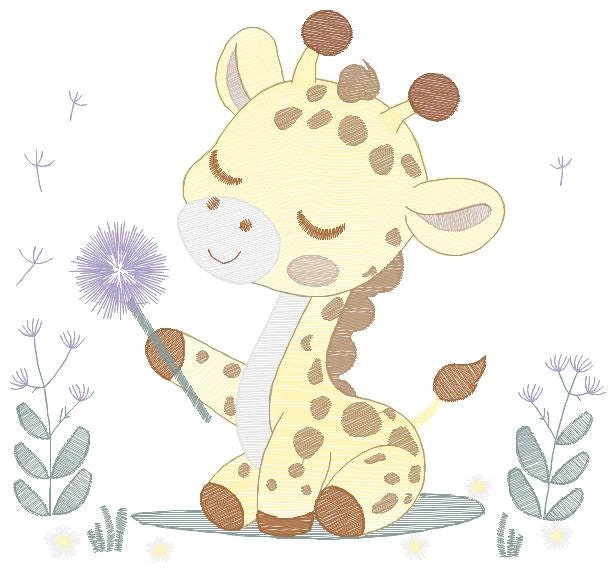 Giraffe embroidery design - Safari Animal embroidery designs machine embroidery pattern - Baby boy embroidery file - Giraffe with flower pes