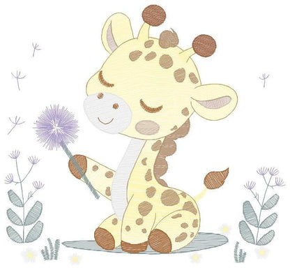 Giraffe embroidery design - Safari Animal embroidery designs machine embroidery pattern - Baby boy embroidery file - Giraffe with flower pes