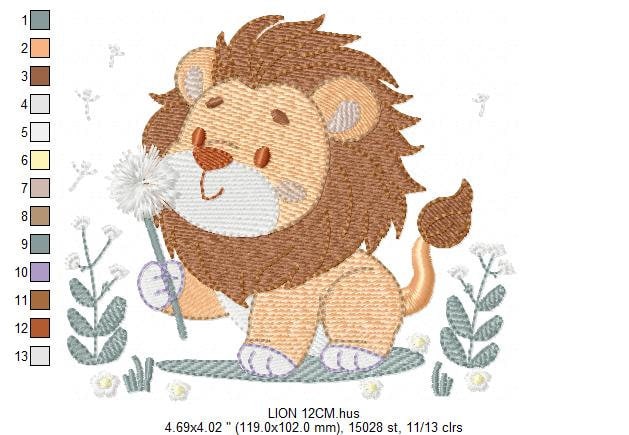 Lion embroidery designs - Safari animal embroidery design machine embroidery pattern - Baby boy embroidery - Lion with flower embroidery pes