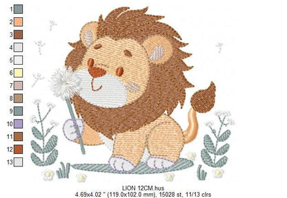 Lion embroidery designs - Safari animal embroidery design machine embroidery pattern - Baby boy embroidery - Lion with flower embroidery pes