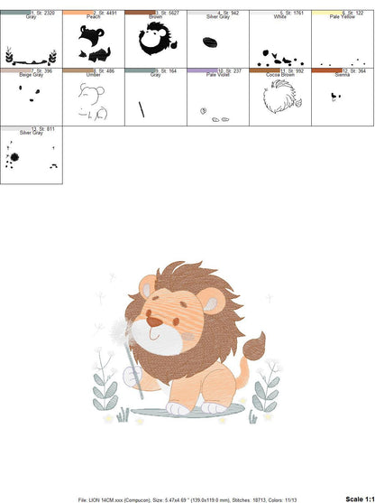 Lion embroidery designs - Safari animal embroidery design machine embroidery pattern - Baby boy embroidery - Lion with flower embroidery pes
