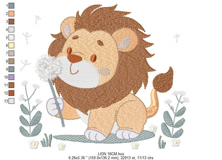 Lion embroidery designs - Safari animal embroidery design machine embroidery pattern - Baby boy embroidery - Lion with flower embroidery pes