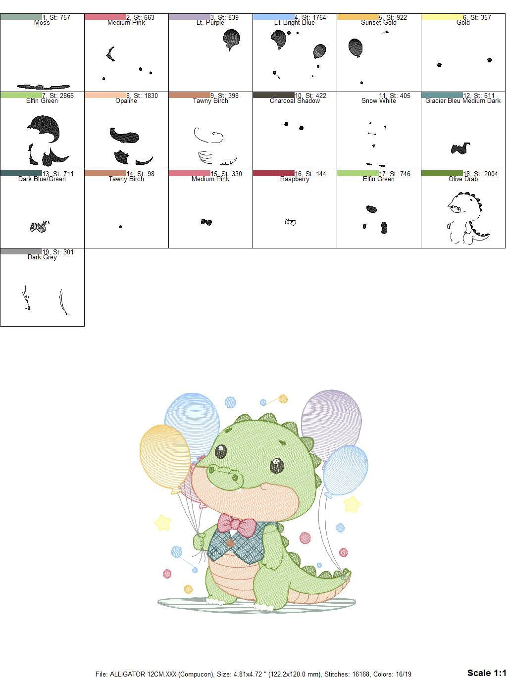 Crocodile embroidery design - Alligator embroidery designs machine embroidery pattern - Animal with balloon embroidery - instant download