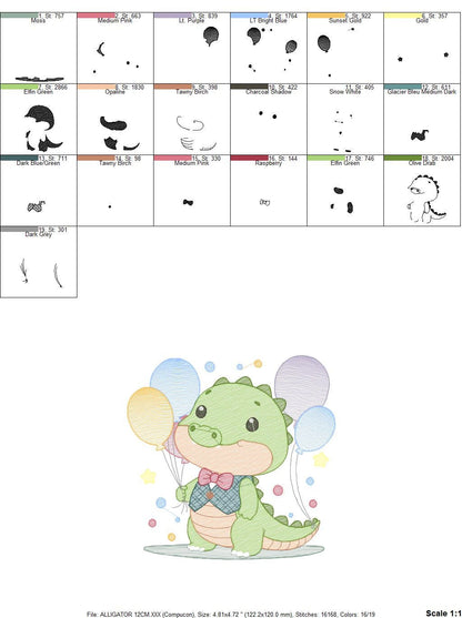 Crocodile embroidery design - Alligator embroidery designs machine embroidery pattern - Animal with balloon embroidery - instant download