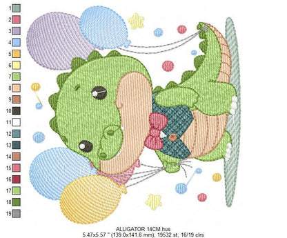 Crocodile embroidery design - Alligator embroidery designs machine embroidery pattern - Animal with balloon embroidery - instant download