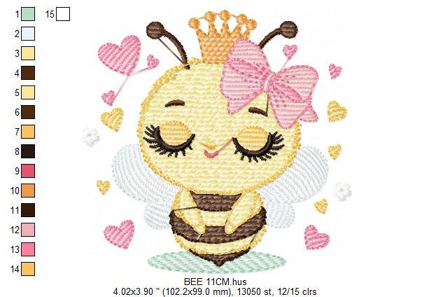 Bee embroidery design - Bee Happy embroidery designs machine embroidery pattern - Baby girl embroidery file - Honey bee with crown and lace