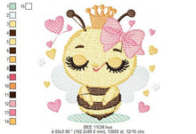 Load image into Gallery viewer, Bee embroidery design - Bee Happy embroidery designs machine embroidery pattern - Baby girl embroidery file - Honey bee with crown and lace
