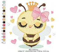 Load image into Gallery viewer, Bee embroidery design - Bee Happy embroidery designs machine embroidery pattern - Baby girl embroidery file - Honey bee with crown and lace
