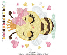 Load image into Gallery viewer, Bee embroidery design - Bee Happy embroidery designs machine embroidery pattern - Baby girl embroidery file - Honey bee with crown and lace
