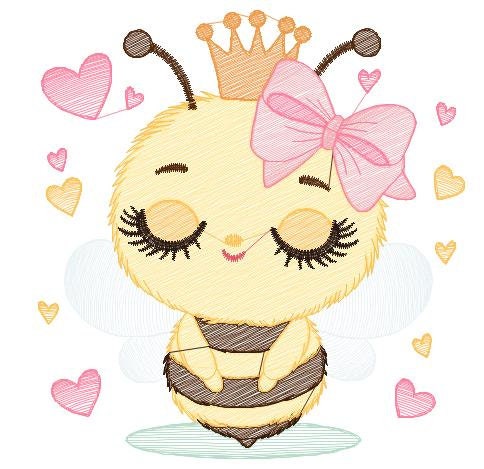 Bee embroidery design - Bee Happy embroidery designs machine embroidery pattern - Baby girl embroidery file - Honey bee with crown and lace