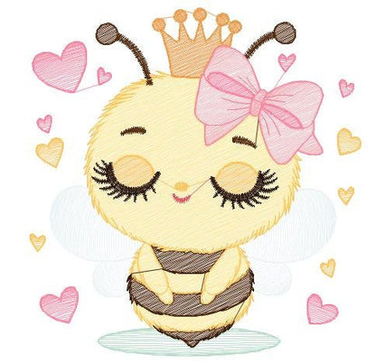 Bee embroidery design - Bee Happy embroidery designs machine embroidery pattern - Baby girl embroidery file - Honey bee with crown and lace