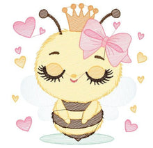 Load image into Gallery viewer, Bee embroidery design - Bee Happy embroidery designs machine embroidery pattern - Baby girl embroidery file - Honey bee with crown and lace
