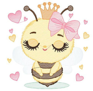 Bee embroidery design - Bee Happy embroidery designs machine embroidery pattern - Baby girl embroidery file - Honey bee with crown and lace