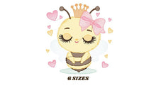 Load image into Gallery viewer, Bee embroidery design - Bee Happy embroidery designs machine embroidery pattern - Baby girl embroidery file - Honey bee with crown and lace
