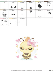 Bee embroidery design - Bee Happy embroidery designs machine embroidery pattern - Baby girl embroidery file - Honey bee with crown and lace