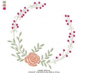 Monogram Frame embroidery designs - Flower embroidery design machine embroidery pattern - Rose wreath embroidery file - instant download jef