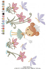 Charger l&#39;image dans la galerie, Fairy embroidery designs - Baby girl embroidery design machine embroidery pattern - Fantasy Pixie with flowers embroidery - instant download
