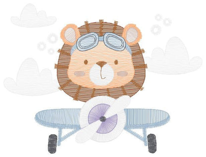 Lion Pilot embroidery designs - Airplane embroidery design machine embroidery pattern - Baby boy embroidery file - instant download pes jef