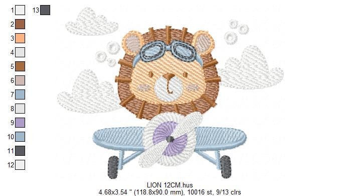 Lion Pilot embroidery designs - Airplane embroidery design machine embroidery pattern - Baby boy embroidery file - instant download pes jef