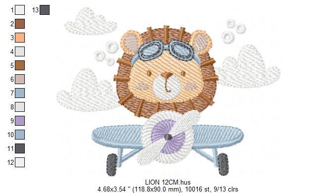 Lion Pilot embroidery designs - Airplane embroidery design machine embroidery pattern - Baby boy embroidery file - instant download pes jef