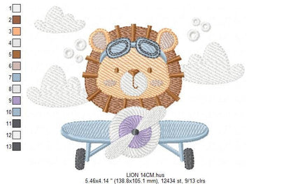 Lion Pilot embroidery designs - Airplane embroidery design machine embroidery pattern - Baby boy embroidery file - instant download pes jef