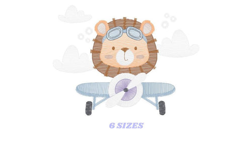 Lion Pilot embroidery designs - Airplane embroidery design machine embroidery pattern - Baby boy embroidery file - instant download pes jef