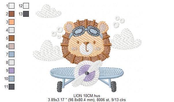 Lion Pilot embroidery designs - Airplane embroidery design machine embroidery pattern - Baby boy embroidery file - instant download pes jef