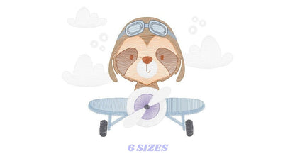 Airplane embroidery designs - Sloth Pilot embroidery design machine embroidery pattern - Baby boy embroidery file - digital download pes jef