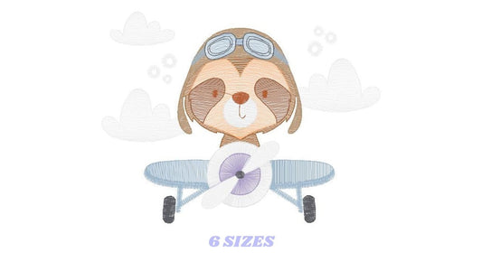 Airplane embroidery designs - Sloth Pilot embroidery design machine embroidery pattern - Baby boy embroidery file - digital download pes jef