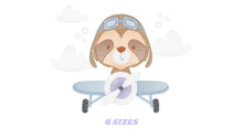 Charger l&#39;image dans la galerie, Airplane embroidery designs - Sloth Pilot embroidery design machine embroidery pattern - Baby boy embroidery file - digital download pes jef
