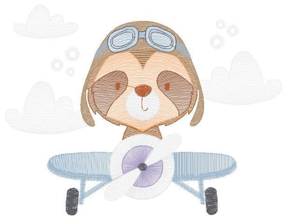 Airplane embroidery designs - Sloth Pilot embroidery design machine embroidery pattern - Baby boy embroidery file - digital download pes jef