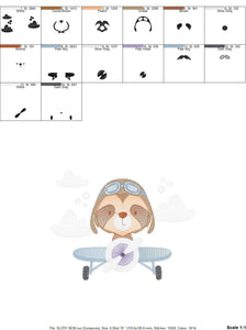 Airplane embroidery designs - Sloth Pilot embroidery design machine embroidery pattern - Baby boy embroidery file - digital download pes jef