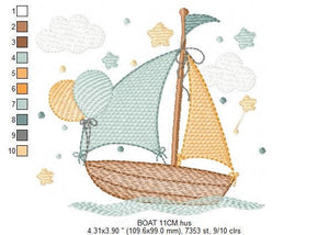 Boat embroidery designs - Sailboat embroidery design machine embroidery pattern - Nautical Baby boy embroidery file - jef instant download