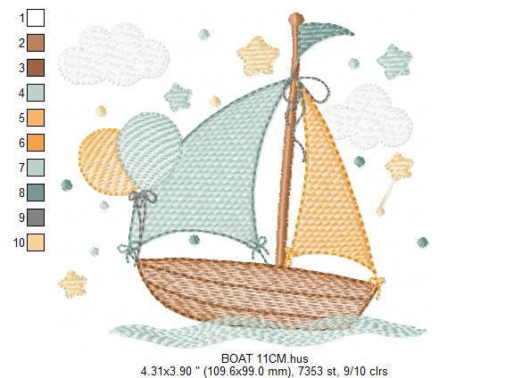 Boat embroidery designs - Sailboat embroidery design machine embroidery pattern - Nautical Baby boy embroidery file - jef instant download