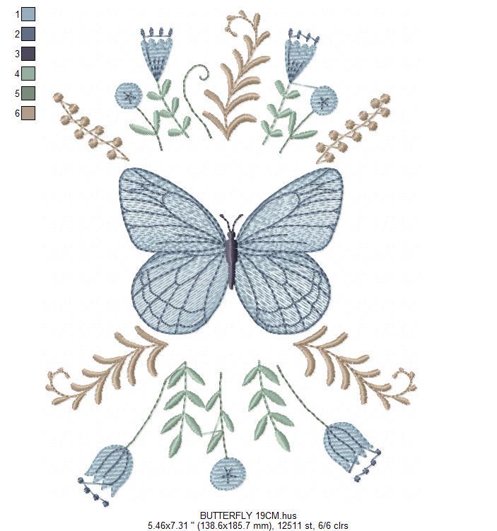 Butterfly embroidery designs - Flowers embroidery design machine embroidery pattern - Kitchen towel embroidery file - instant download pes