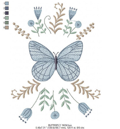 Butterfly embroidery designs - Flowers embroidery design machine embroidery pattern - Kitchen towel embroidery file - instant download pes