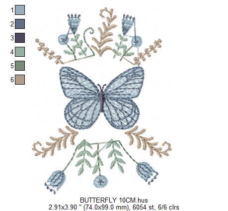 Butterfly embroidery designs - Flowers embroidery design machine embroidery pattern - Kitchen towel embroidery file - instant download pes