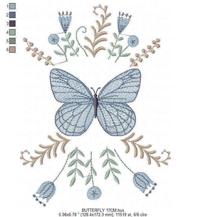 Butterfly embroidery designs - Flowers embroidery design machine embroidery pattern - Kitchen towel embroidery file - instant download pes