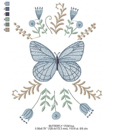 Butterfly embroidery designs - Flowers embroidery design machine embroidery pattern - Kitchen towel embroidery file - instant download pes