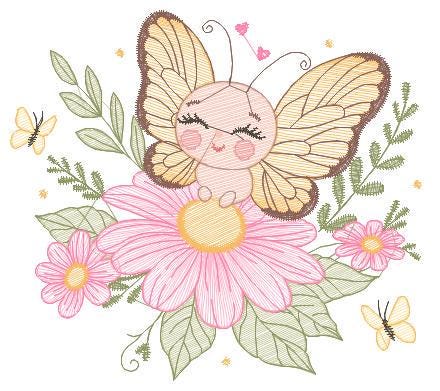 Butterfly embroidery designs - Flowers embroidery design machine embroidery pattern - Kitchen towel embroidery file - instant download pes