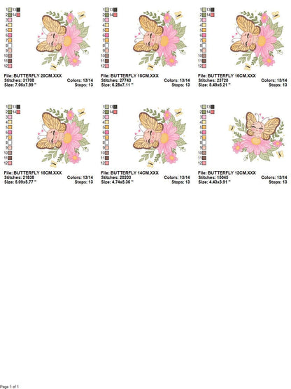 Butterfly embroidery designs - Flowers embroidery design machine embroidery pattern - Kitchen towel embroidery file - instant download pes